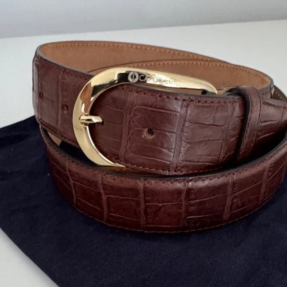 Caporicci genuine real alligator 🐊 Brown Belt with Gold Buckle. 🇮🇹